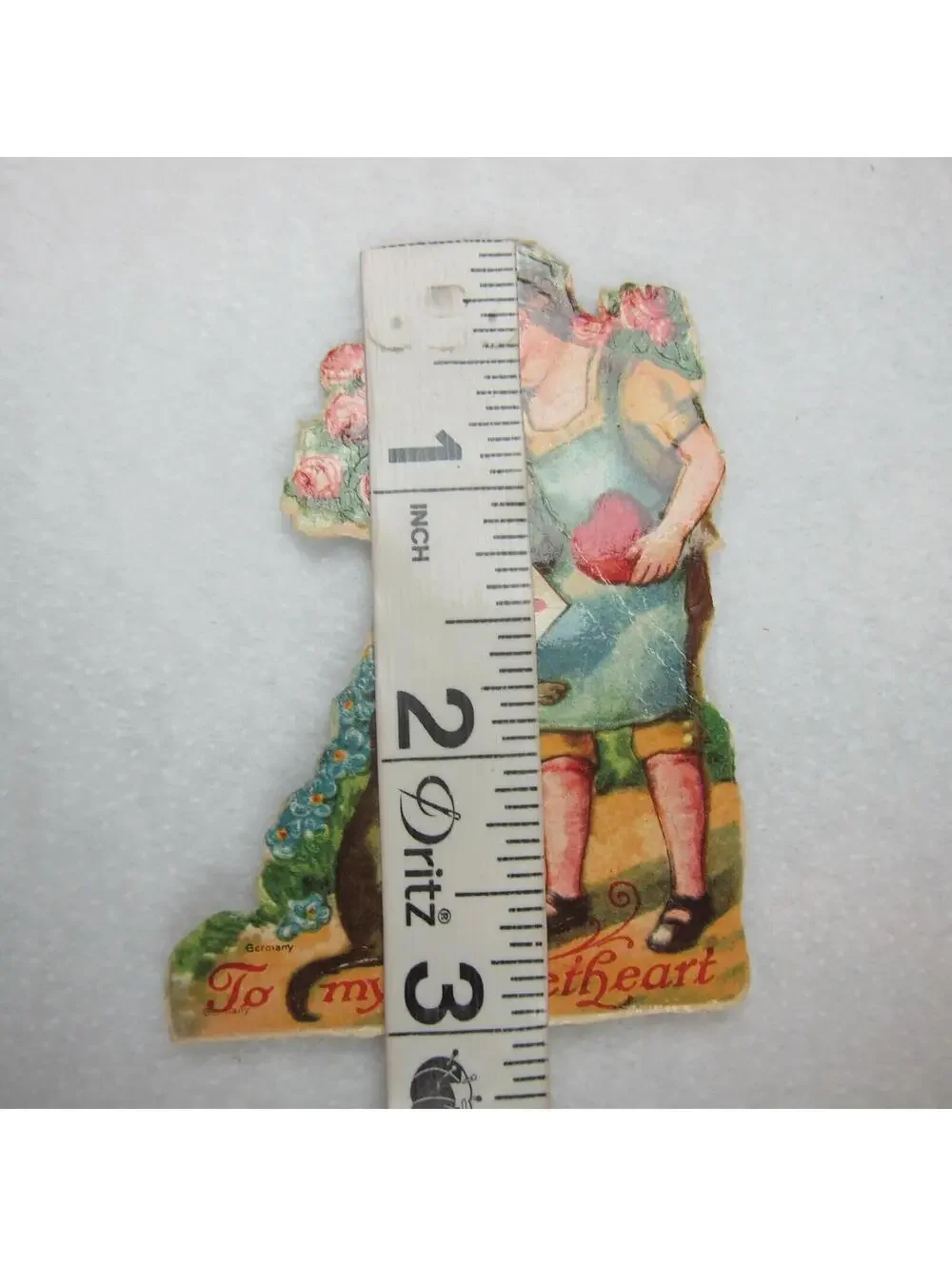 Vintage Valentine Die Cut Stand Up Boy & Dog Heart Rose Bush 1920s-30s Germany